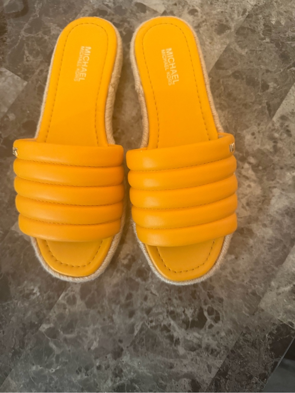 Michael Kors Women's Bright Yellow Quilted Slide Sandals